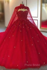 Tulle Ball Gown Wedding Dresses, With Cape Formal Prom Dresses, Formal Dresses