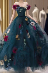 Unique Off The Shoulder Tulle Appliques Long Formal Dresses Formal Prom Dresses