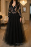 V Neck Long Sleeves Black Lace Long Formal Prom Dress, Long Sleeves Black Lace Formal Dress, Black Lace Evening Dress