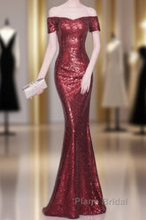 V-Neck Off The Shoulder Long Sequin Mermaid Bridesmaid Dresses