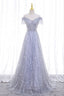 A-Line Tulle Sequins Long Prom Dress, Off the Shoulder Evening Party Dress