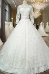 Vintage 1950S Lace Embroidery Ball Gowns Wedding Dresses Long Sleeves