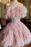 Vintage A Line Pink Homecoming Dresses Feather 18Th Birthday Outfits