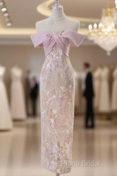 Vintage A Line Strapless Party Dresses Pink Formal Prom Dresses