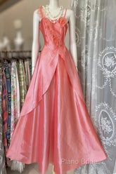 Vintage Fashion A Line Spaghetti Straps Pink Floor Length Formal Dresses Formal Prom Dresses