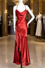 Vintage High Low Halter Satin Red Formal Prom Gown Fairy Long Formal Prom Dresses