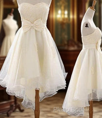 Vintage Junior Ivory Hi Low Strapless Sweetheart Lovely Bow Knot Homecoming Dresses
