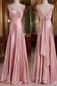 Vintage Mermaid V Neckline Pink Satin Long Formal Prom Dresses Party Evening Dresses