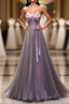 Pruple Tulle Sweetheart Neck Long Formal Prom Dresses, Evening Dresses