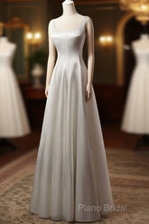 White A Line Satin Formal Prom Dresses French Style Formal Dresses