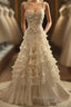 White A-Line Spaghetti Straps Chiffon Satin Long Wedding Dresses With Beaded Appliques Simple Formal Prom Dresses