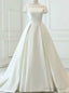 White Ball Gown Satin Cap Sleeve Backless Wedding Dress