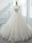 White Ball Gown Scoop Long Sleeve Tulle Wedding Dress With Beading