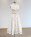 White High Neck Tulle Lace Prom Dress, Lace Formal Party Dress