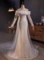White Mermaid Lace Tulle Pleats Long Sleeve Wedding Dress