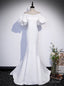 White Mermaid Off the Shoulder Puff Sleeve Prom Dress