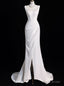 White Mermaid Satin Pleats Split Wedding Dress