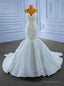 White Mermaid Sequins Spaghetti Straps Pearls Wedding Dress
