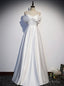 White Satin Off the Shoulder Beading Prom Dress
