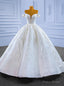 White Satin Off the Shoulder Sequins Appliques Wedding Dress