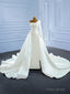 White Satin One Shoulder Pearls Wedding Dress