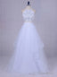 White Tulle Long Graduation Beading Halter Backless 2 Piece Prom Dress