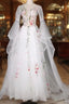 White Tulle Long Sleeves A-Line Wedding Party Dresses, White Tulle Formal Prom Dresses