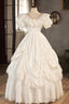 White V-Neck Satin Long Prom Dress with Lace, Wedding Dress