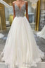 White v neck tulle long Formal Prom dress white tulle formal dress