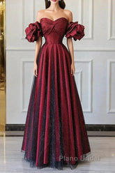 Wine Red Off Shoulder Long Formal Dresses, Sweetheart Wine Red Formal Dresses