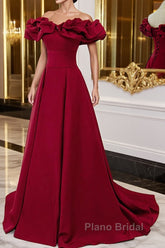 Wine Red Off Shoulder Sweetheart Long Party Dresses, Wine Red Formal Prom Dresses Evening Dresses