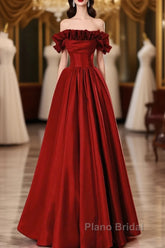 Wine Red Satin Long Formal Prom Dresses Party Dresses, Wine Red A-Line Long Wedding Party Dresses