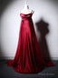Wine Red Soft Satin Long Straps Long A-line Prom Dress, Wine Red Evening Dress