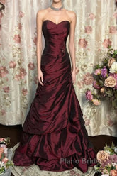 Wine Red Strapless Long Taffeta Sweet 16 Dresses, Wine Red Sweetheart Formal Prom Dresses Formal Gown