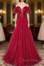 Wine Red Straps Off Shoulder Long Formal Prom Dresses Party Dresses, Formal Gown Evening Dresses