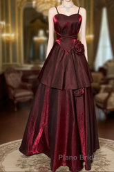 Wine Red Straps Sweetheart Vintage Style Party Dresses, Wine Red Formal Prom Dresses