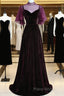 Wine Red Velvet A-Line Long High Neckline Party Dresses, Wine Red Long Bridesmaid Dresses
