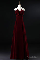 Wine Red Velvet Floor Length Long Prom Dress, Dark Red Party Dress