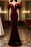 Wine Red Velvet Off Shoulder Mermaid Long Formal Prom Dresses, Long Lace-Up Evening Dresses