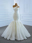 With 1000s Of White Mermaid Tulle Appliques One Shoulder Cap Sleeve Beading Wedding Dress