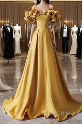 Yellow Off Shoulder Long Formal Evening Dresses Formal Prom Dresses