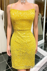 Yellow Sequins Backless Short Homecoming Dresses