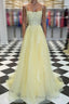 Yellow tulle lace long Formal Prom dress yellow lace formal dress