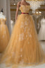 Yellow tulle lace long Formal Prom dress, yellow tulle formal dress