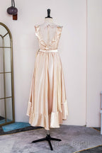 Champagne Ruffled Faux-Wrapped A-line Hi-Low Bridesmaid Dresses with Sash