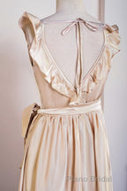 Champagne Ruffled Faux-Wrapped A-line Hi-Low Bridesmaid Dresses with Sash