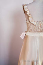 Champagne Sleeveless Ruffled A-line Tea-Length Bridesmaid Dresses with Sash