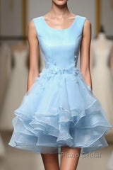 Cute Blue A Line Short Formal Prom Dress, Blue Evening Dress