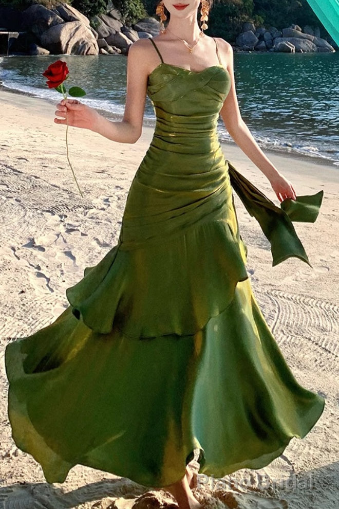 A-Line Green Prom Dress features spaghetti straps Evening Dresses Main image