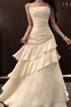 A-Line White Prom Dress features spaghetti straps Evening Dresses